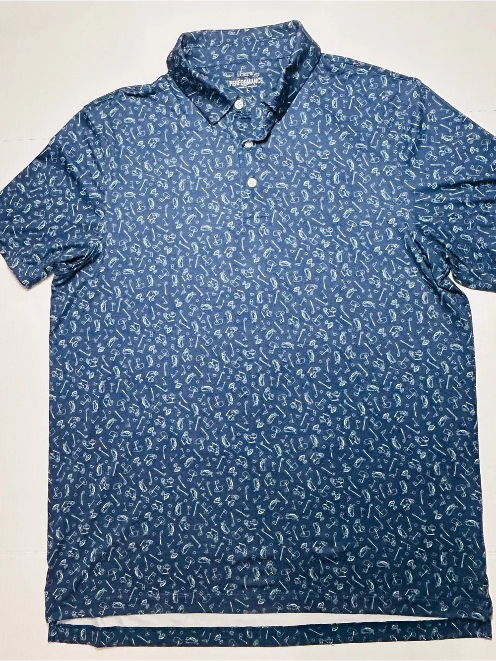 J.Crew Men’s Performance Polo Shirt Blue Key Print Short Sleeve Size L